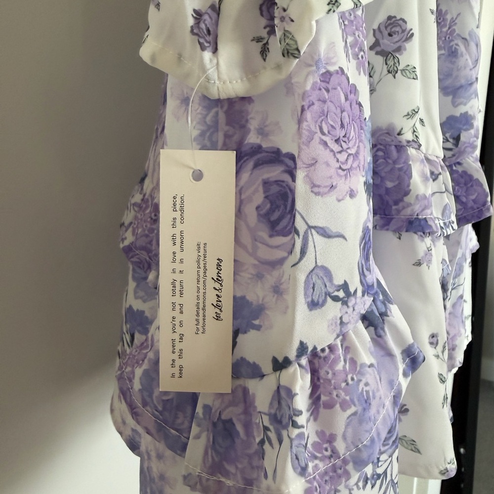 For Love and Lemons Rosalyn Mini Dress Lavender Floral Ruffle Dress Size Small - Picture 10 of 11